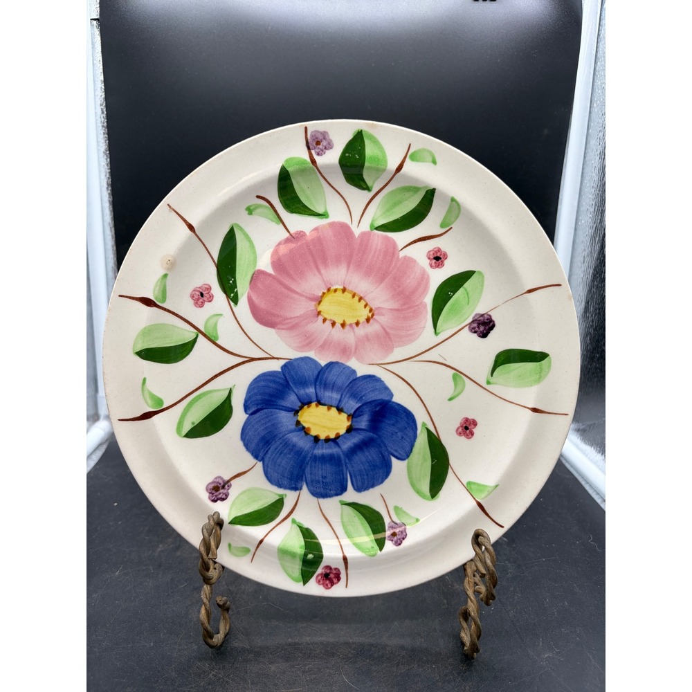 Blue Ridge Southern Potteries Hand Painted Floral Dinner Plate Pink Blue 9.25in